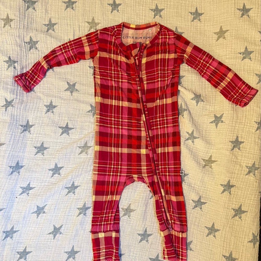 Little Bum Bums Berry in Love Plaid Romper 6-9M